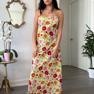 Pink Red Orange Floral Maxi Dress 